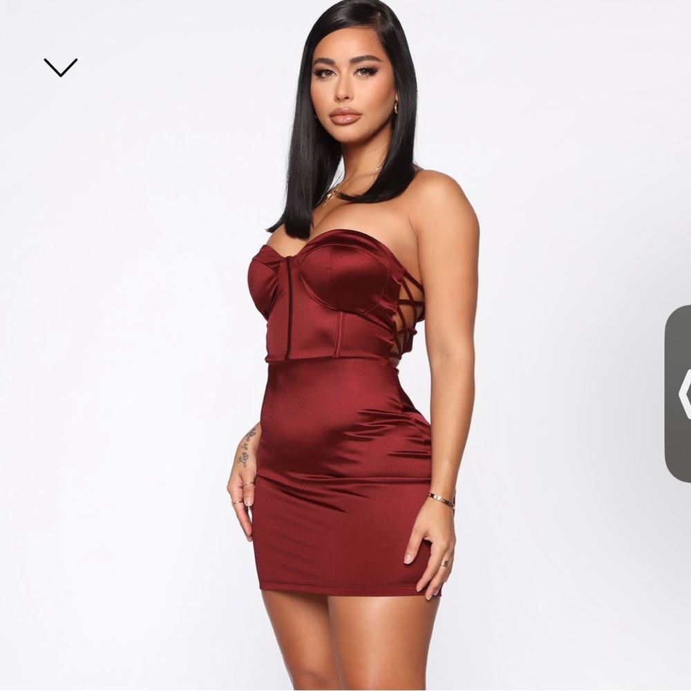 Fashion Nova Dream On Satin Mini Dress Dark Red